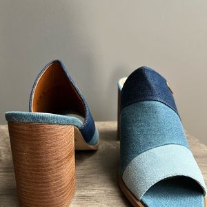 Blue denim 3 inch height 2 inch wide heel